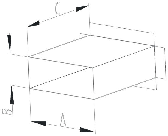 Helper sketch: A — width, B — height, C — length of the overflow
